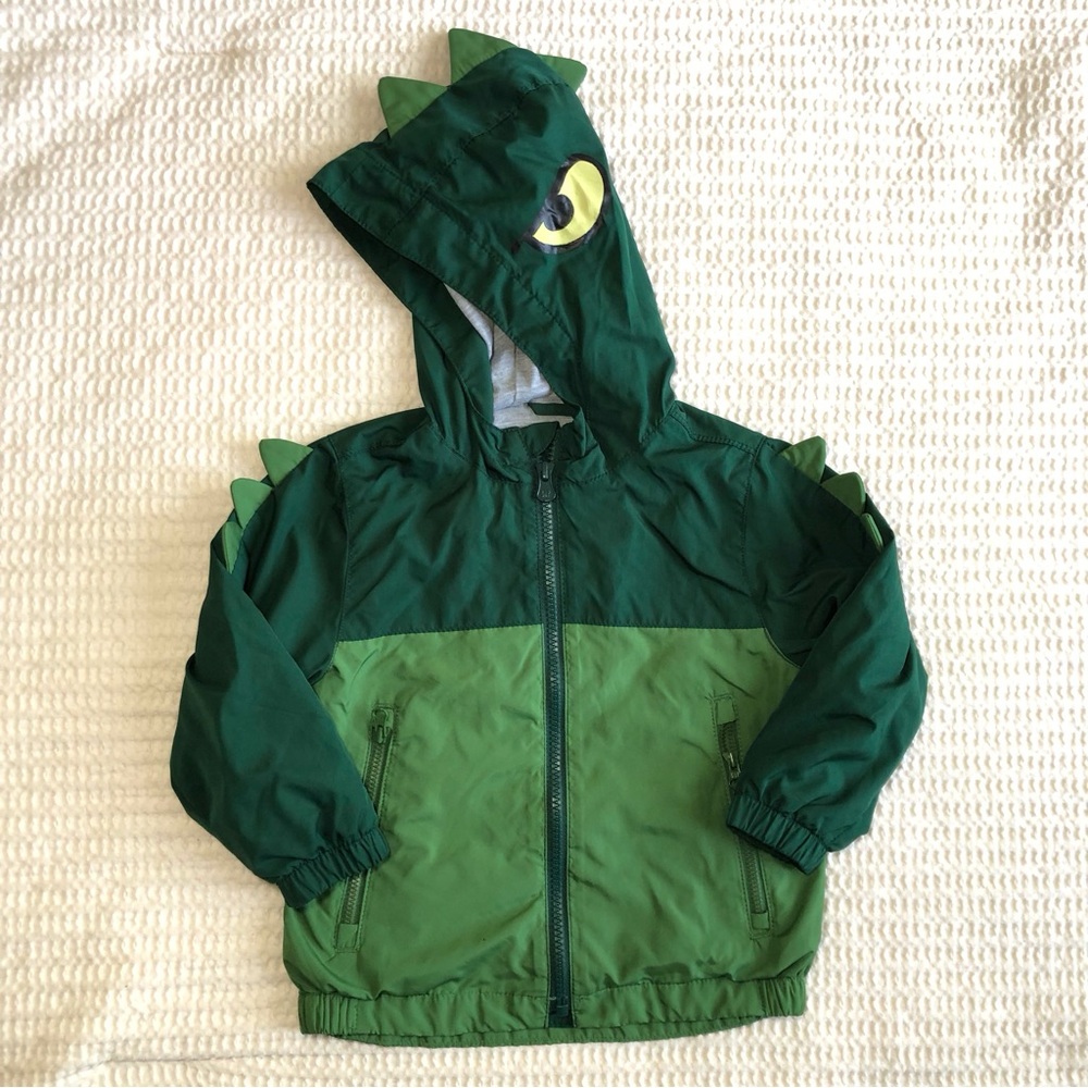 GAP Toddler Green Two-Tone Dinosaur Hooded Rain Jacket Size 2T